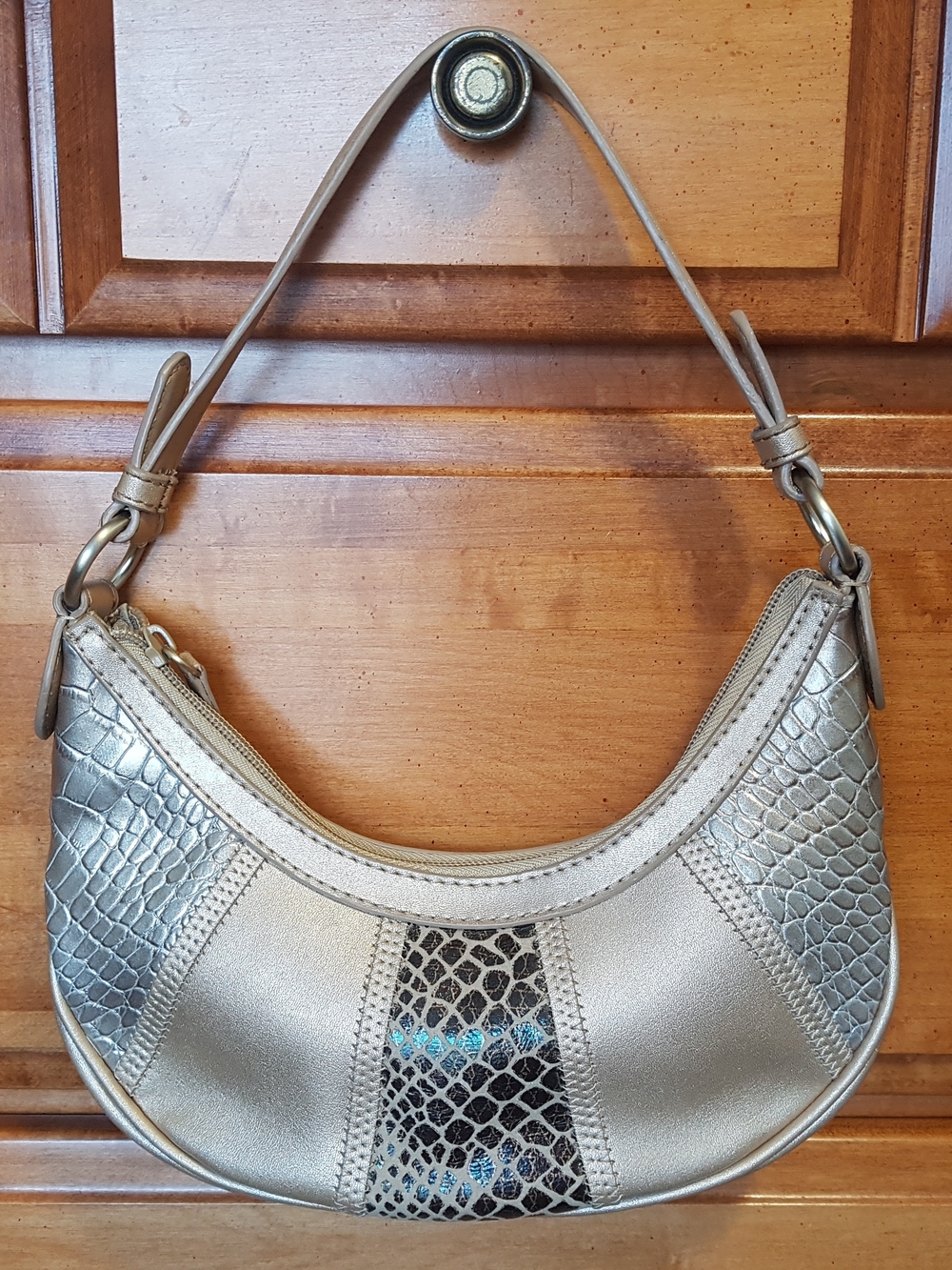 Nine West Metallic Gold Snake Print Crescent Shoulder Bag